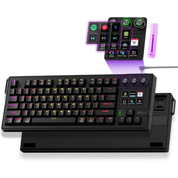 K1 Pro Macro Keyboard, Wired Only Full-Key Programmable On-Board Keypad, Custom Gaming Streaming Mechanical Keyboards with Screen & Knob, Gasket, RGB Backlit, Hot Swappable Shortcut Pad