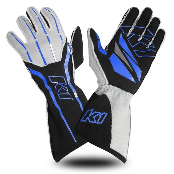 K1 RaceGear 23-GT1-B-XL GT-1 SFI Auto Racing Gloves, Black, Blue & Grey - Extra Large