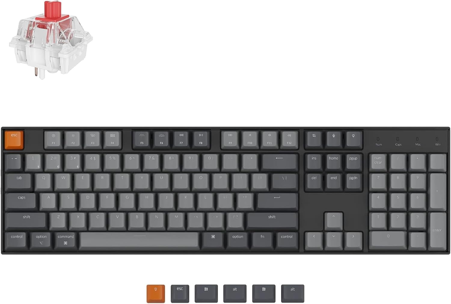 Windows Computer Keyboard White K10 Full Size Layout White LED Backlit Hot-Swappable Mechanical ...