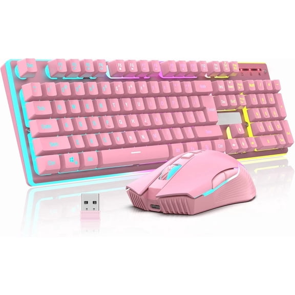 K10 Gaming Keyboard and Combo, LED Backlit Rechargeable 3800mAh , Mechanical Feel Anti-ghosting Keyboard + 7D 3200DPI Mice for PC Gamer ()