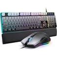 thumbnail image 1 of K10 Wired Gaming Keyboard, Mouse Wrist Rest Combo, RGB Backlit, Mechanical Feel Anti-ghosting Keyboard + 7D 7200 DPI Mice+Soft Leather Wrist Rest 3 in 1 PC Gamer Accessories(Gradient Gray), 1 of 4