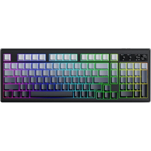 K100 99 Gaming Creamy Silent Keyboard with Media Knob,BT/2.4GHz/USB-C,Side Printed RGB Backlit Number Pad,Retro Cute Membrane Keyboard for PC/-Gradient Black