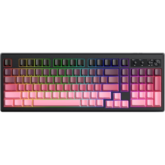 K100 99 Gaming Creamy Silent Keyboard with Media Knob,BT/2.4GHz/USB-C,Side Printed RGB Backlit Number Pad,Retro Cute Membrane Keyboard for PC/-Gradient