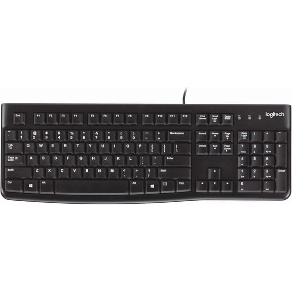 K120 Wired Keyboard for Windows, USB Plug-and-Play, Full-Size, Spill-Resistant, Curved Space Bar, Compatible with PC, Laptop - Black
