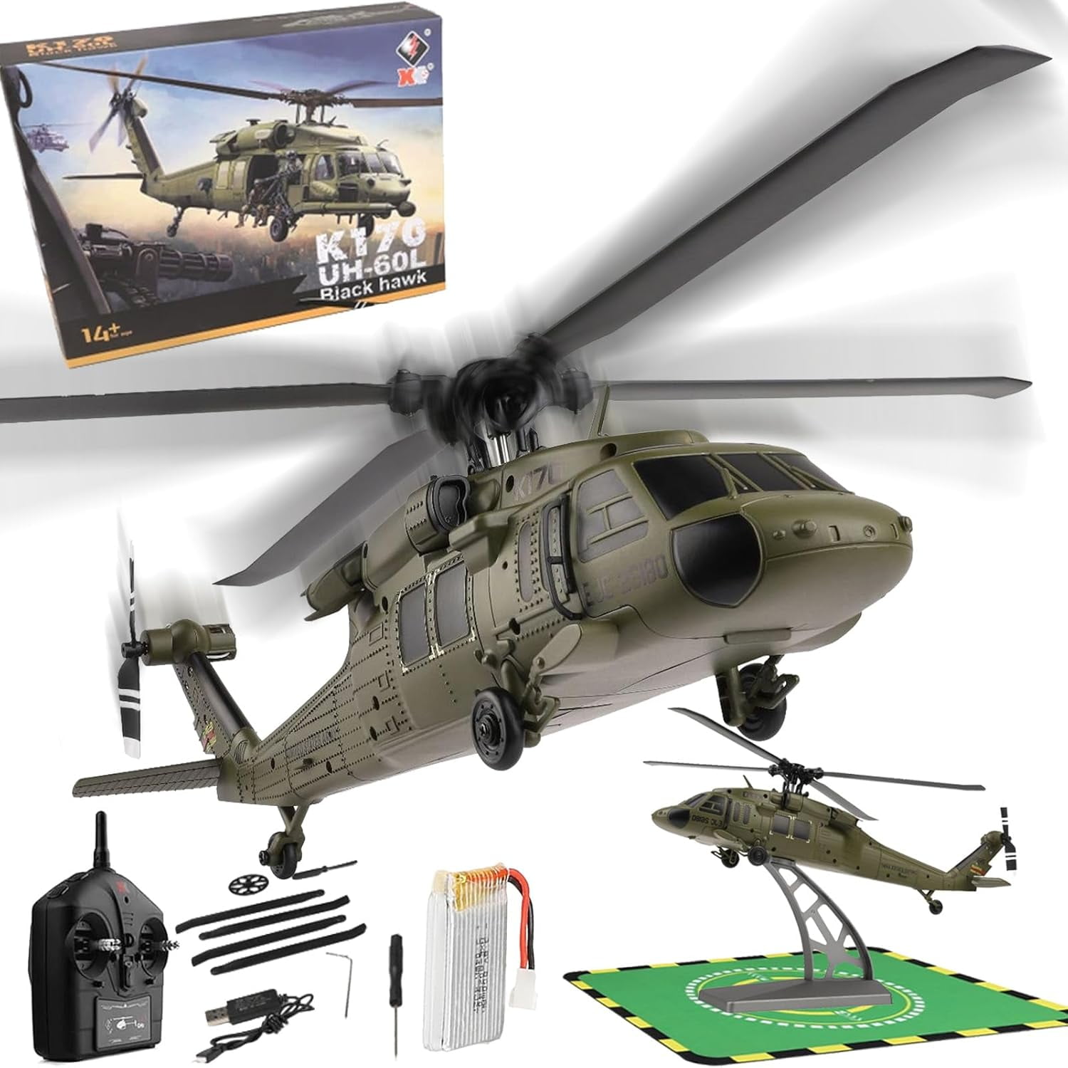 WL K170 Black Hawk UH-60L Hélicoptère RC – 4CH 2.4G Brushless – Batterie 800mAh – Vol 8 Min – Dès 16 Ans