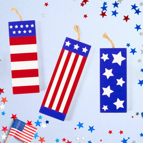 MALLMALL6 3PCS July 4th Firework Tiered Tray Sign, Memorial Day Firework Table Decor