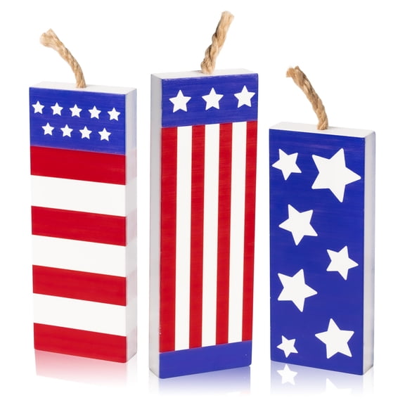 MALLMALL6 3PCS July 4th Firework Tiered Tray Sign,Independence Day Party Table Decorations