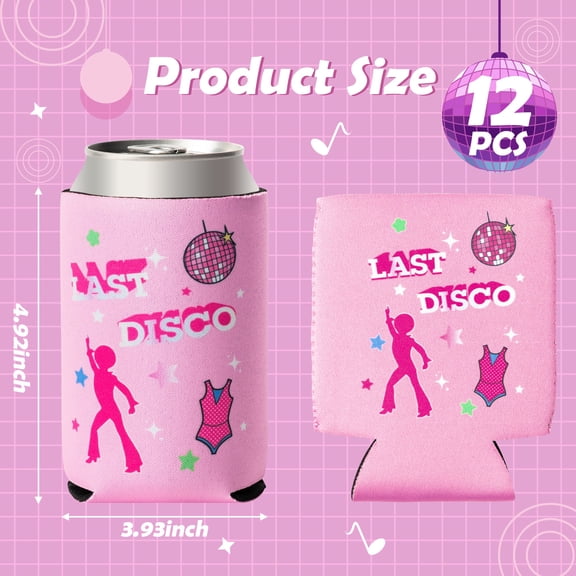 Haooryx Last Disco Skinny Can Sleeve for 70s Party Decorations ,12PCS