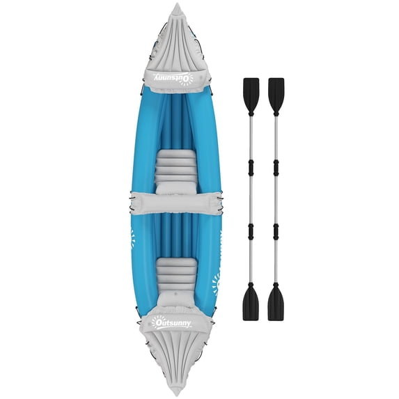 K2 2 Person Inflatable Kayak with Paddles Aluminum Oars Repair Kit Portable Tandem Blow Up Boat Blue