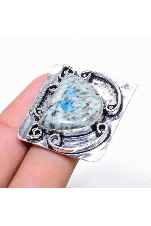 K2 Azurite Gemstone Handmade 925 Sterling Silver Jewelry Ring Size 10