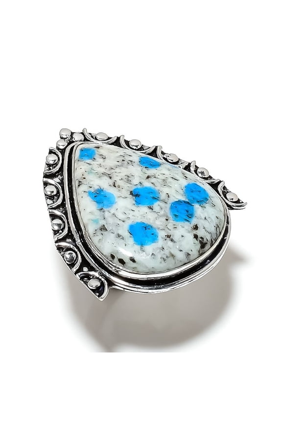 K2 Azurite Gemstone Handmade 925 Sterling Silver Jewelry Ring Size 7