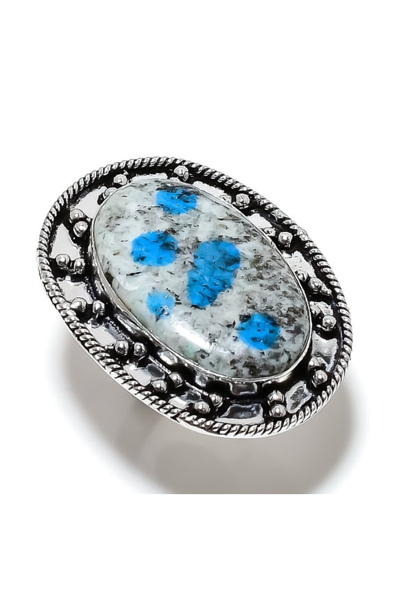 Natural K2 Azurite Gemstone Handmade 925 Sterling Silver Ring Size 9
