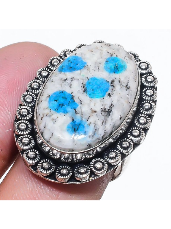 K2 Azurite Oval Shape Gemstone Handmade Fashion Adjustable Jewelry Ring SR 2553