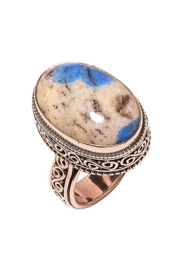 K2 Azurite Vintage Style Solid 925 Sterling Silver Ring Size 7.5|Handmade Ring, Gift for her, White Ring, Gemstone Silver Jewelry