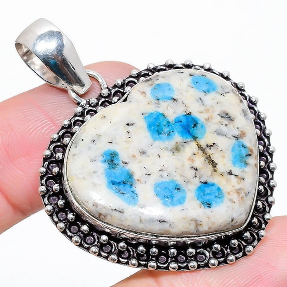 K2 Blue Azurite Gemstone Handmade 925 Sterling Silver Jewelry Pendant 1.93"