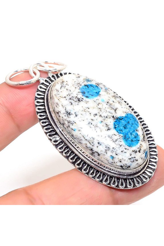 Natural K2 Blue Azurite Gemstone 925 Sterling Silver Gift Pendant 2.40"