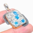 thumbnail image 1 of Natural K2 Blue Azurite Gemstone Two Tone 925 Sterling Silver Pendant 1.85", 1 of 1