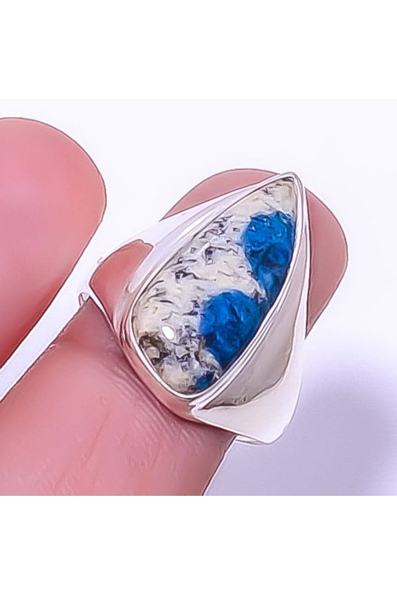 K2 Blue - Azurite In Quartz 925 Sterling Silver Solitaire Ring s.9 R-36, Christmas Gift, Gemstone Silver Jewelry, Azurite Ring, New Year Sale