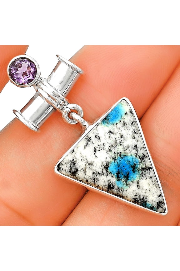K2 Blue Azurite In Quartz & Amethyst 925 Sterling Silver Pendant Jewelry P-1337 SDP133712