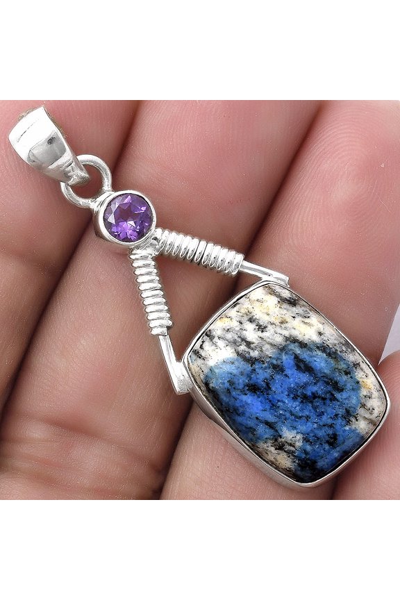 K2 Blue Azurite In Quartz & Amethyst 925 Sterling Silver Pendant Jewelry P-1600 SDP119545