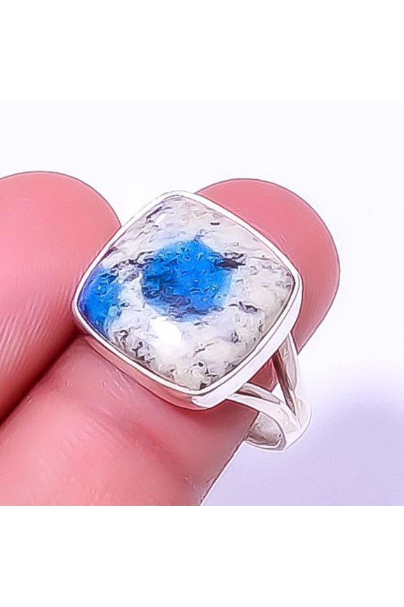 K2 Blue - Azurite In Quartz Gemstone 925 Silver Plated Jewelry Ring s.8.5 A319, Valentine's Day Gift, Birthday Gift, Beautiful Jewelry For Woman