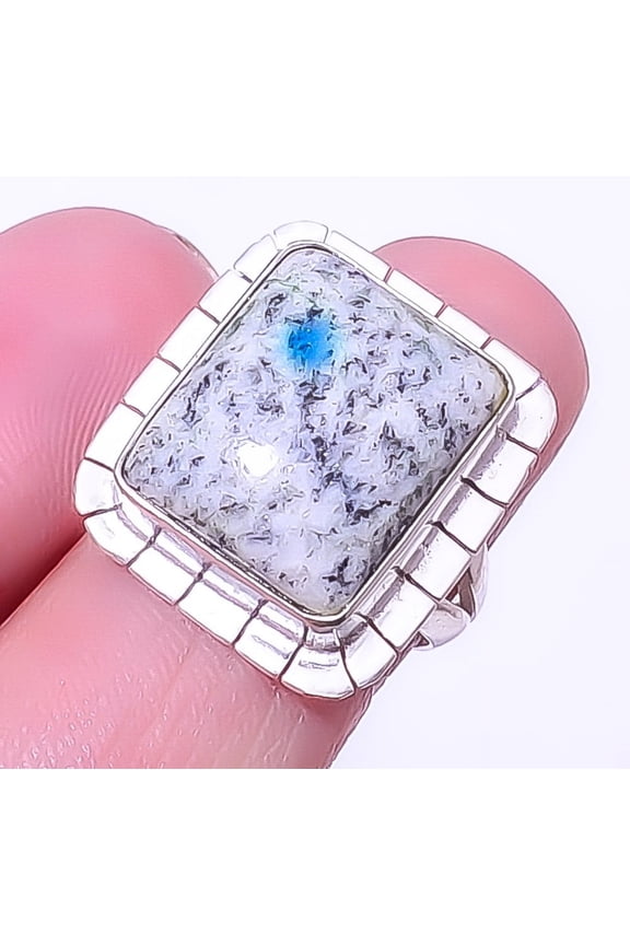 K2 Blue-Azurite In Quartz Gemstone 925 Sterling Silver Handmade Ring s.6 A357, Christmas Gift, Gemstone Silver Jewelry, Azurite Ring, New Year Sale