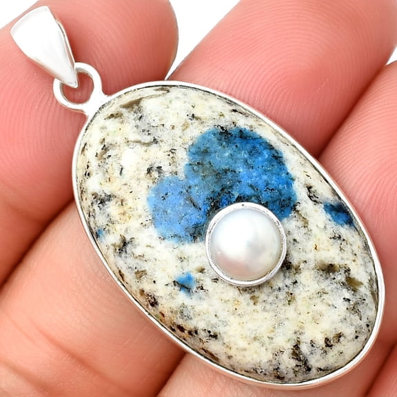 K2 Blue - Azurite In Quartz & Pearl 925 Sterling Silver Pendant Jewelry P-1323 SDP137837