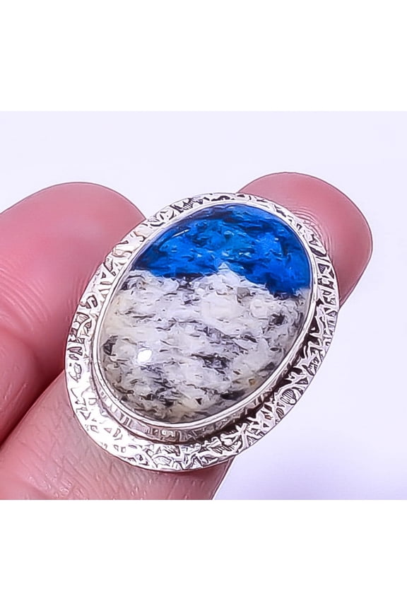 K2 Blue - Azurite In Quartz Silver Handmade Jewelry Ring s.6.5 A334, Christmas Gift, Gemstone Silver Jewelry, Azurite Ring, New Year Sale