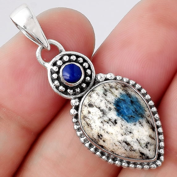 K2 Blue - Azurite In Quartz and Lapis 925 Sterling Silver Pendant Jewelry P-1500 SDP155048