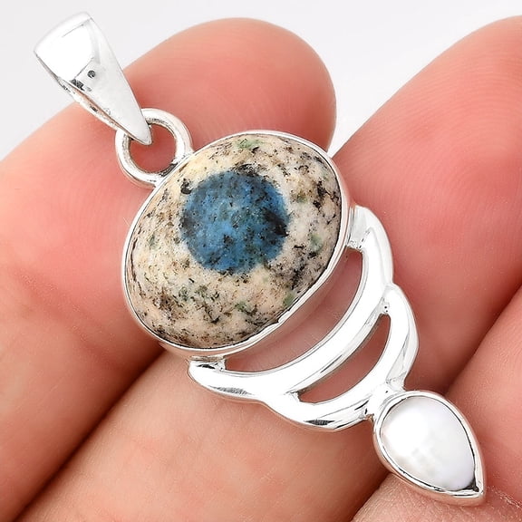 K2 Blue - Azurite In Quartz and Pearl 925 Sterling Silver Pendant Jewelry P-1693 SDP154141