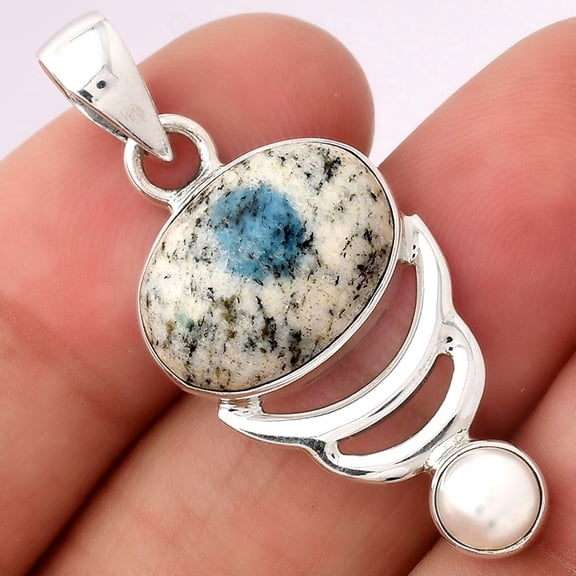 K2 Blue - Azurite In Quartz and Pearl 925 Sterling Silver Pendant Jewelry P-1693 SDP154145