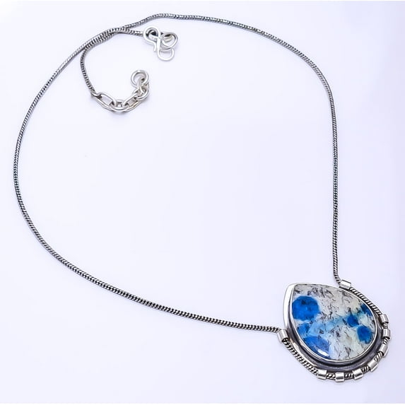 K2 Blue Azurite -Pakistan 925 Sterling Silver Chain Pendant 19-23", Gray & Blue K2 Blue Azurite Necklace N_9269_108_45