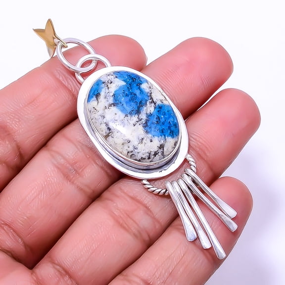 K2 Blue Azurite - Pakistan 925 Sterling Silver Pendant 3.12" P10, Christmas Gift