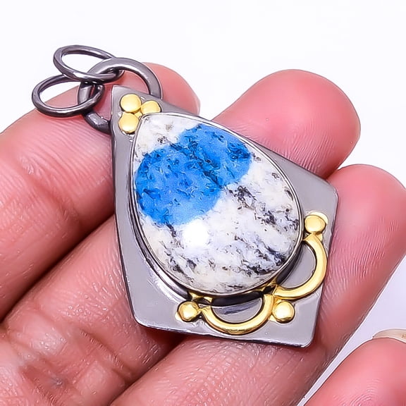K2 Blue Azurite - Pakistan Designer 925 Sterling Silver Pendant 1.95" P35
