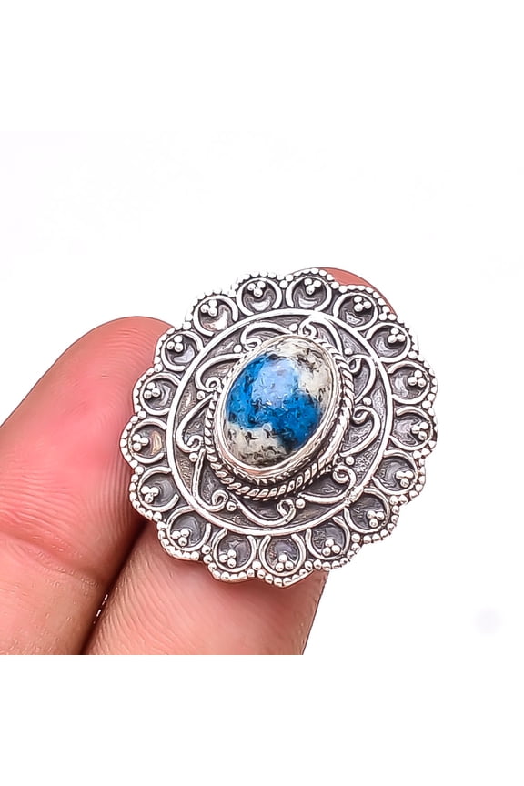 K2 Blue Azurite - Pakistan Handmade Oxidised 925 Sterling Silver Ring S.9 R36