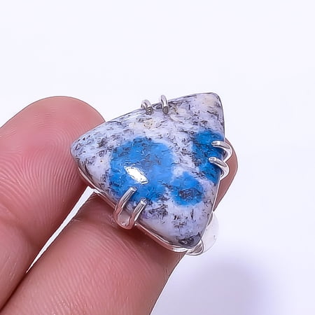 K2 Blue Azurite -Pakistan Solitaire Gemstone Handmade 925 Silver Plated Ring s.8, Grey & Blue K2 Blue Azurite Ring R_8024_297_106