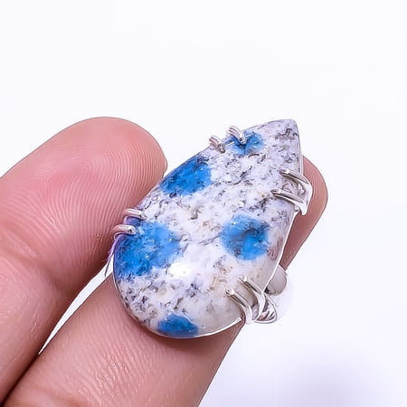 K2 Blue Azurite -Pakistan Solitaire Gemstone Handmade 925 Silver Plated Ring s.8, Grey & Blue K2 Blue Azurite Ring R_8024_297_123