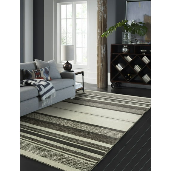 K2 Floor Style Andes Canyon Graphite Hand Made Cotton Chenille Area Rug