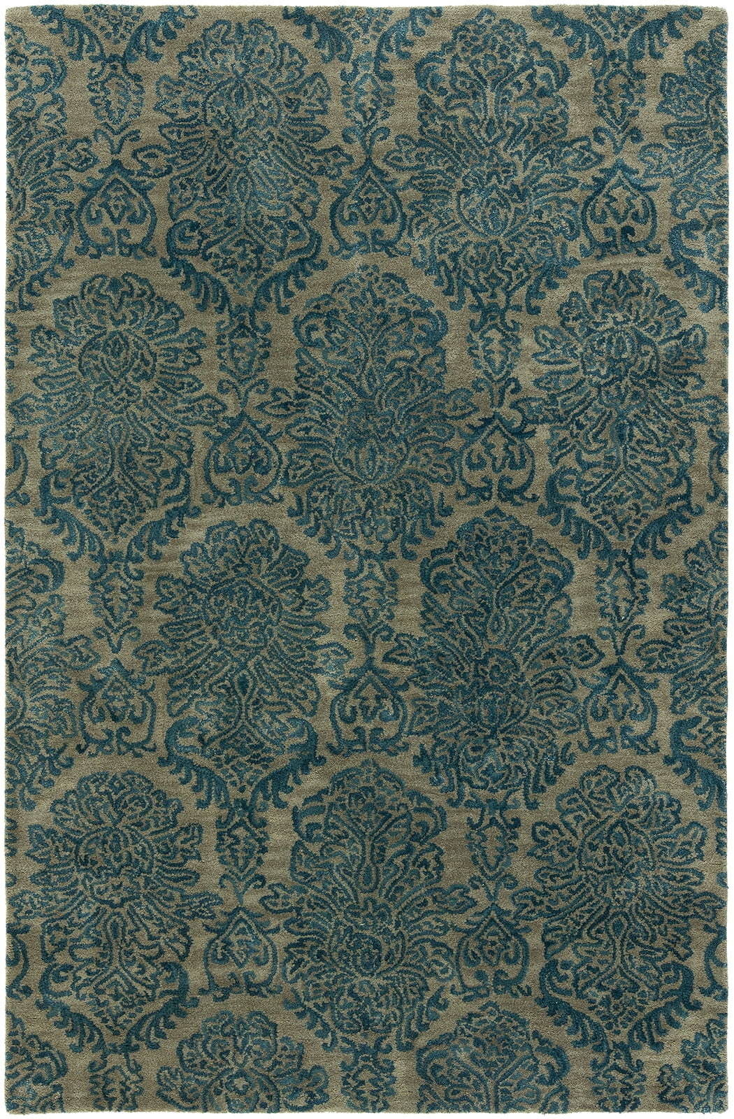 Seville Damask Blue Hand-Tufted Wool Rectangular Area Rug