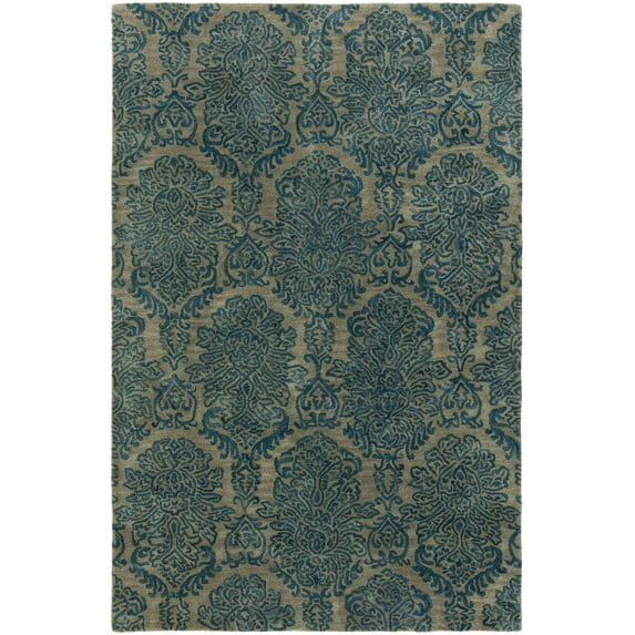 K2 Floor Style Seville Damask Blue Hand-Tufted Wool & Silkette™ Area Rug