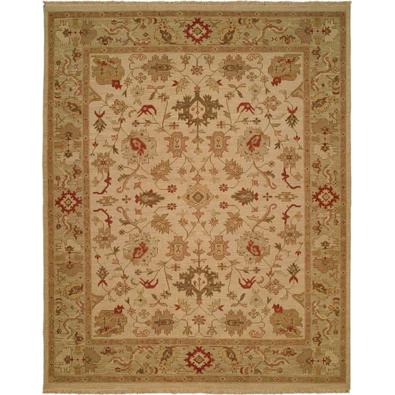 K2 Floor Style Soumak Ivory/Light Green Hand Made Wool Area Rug