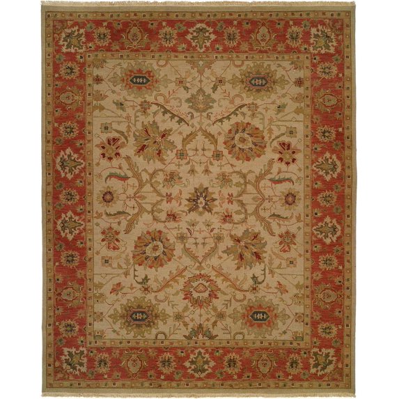 K2 Floor Style Soumak Ivory/Rust Hand Made Wool Area Rug