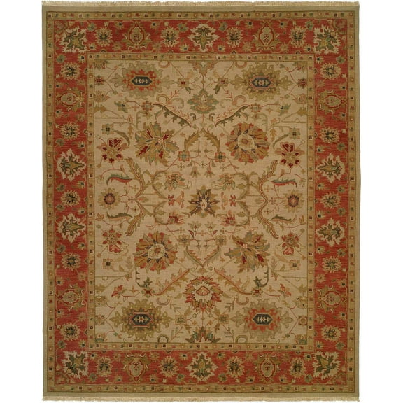 K2 Floor Style Soumak Ivory/Rust Hand Made Wool Area Rug