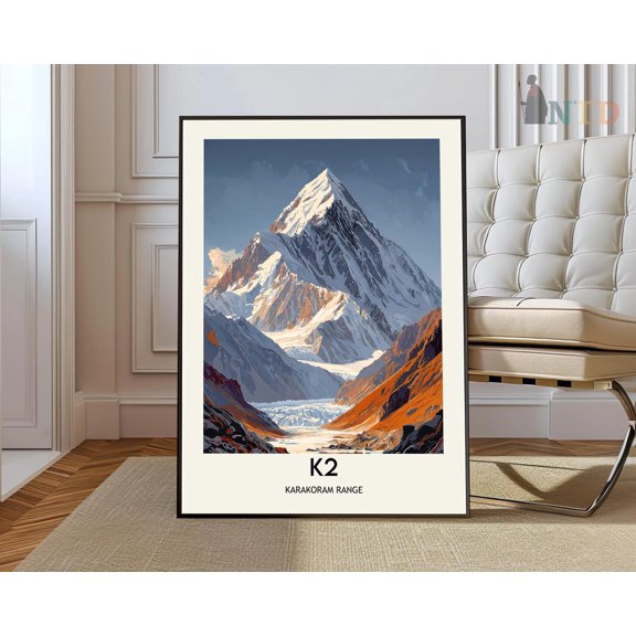 K2 Karakoram Mountain Poster, Unframed Paper Poster 8x10in
