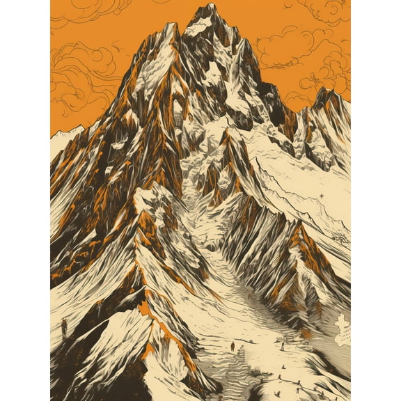 K2 Mountain Peak Summit Climbers White and Orange Extra Large XL Wall Art Poster Print