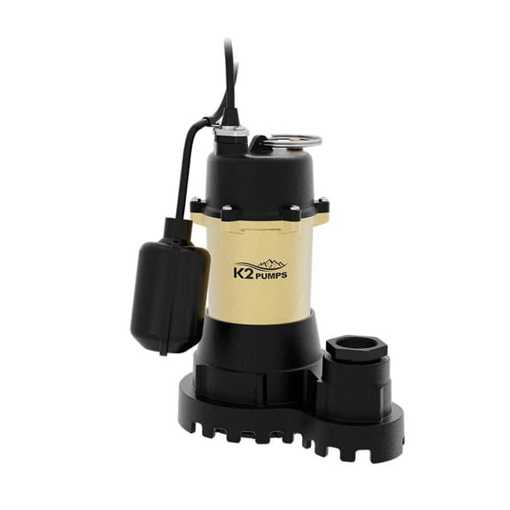 K2 1/3 HP Heavy-Duty Cast Iron Sump Pump with Piggyback Vertical Switch