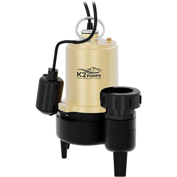 K2 Pumps Sewage Pump 3/4 Hp Cast Iron With Piggyback Tethered Switch