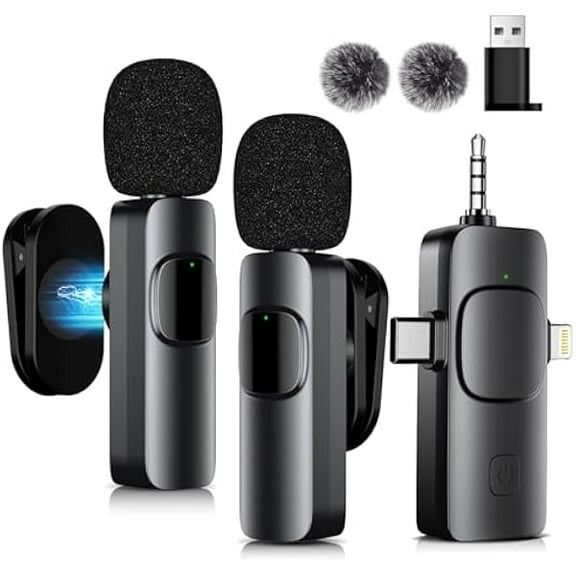 K2 Wireless Lavalier Microphone with Magnetic Collar Clip, Active Noise Cancellation Mic for Video Recording, Streaming (Multi-function Receiver, Comes with USB-A Adapter)