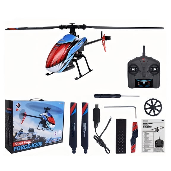 K200 4CH Flybarless RC Helicopter with Fixed-Height Hold, 6-Axis Gyro & Optical Flow for Stable Flight, Easy One-Key Operation for Beginner and Indoor Pilots - 2 Batteries