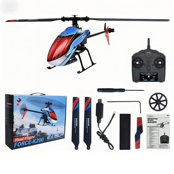K200 4CH Flybarless RC Helicopter with Fixed-Height Hold, 6-Axis Gyro & Optical Flow for Stable Flight, Easy One-Key Operation for Beginner and Indoor Pilots - 4 Batteries